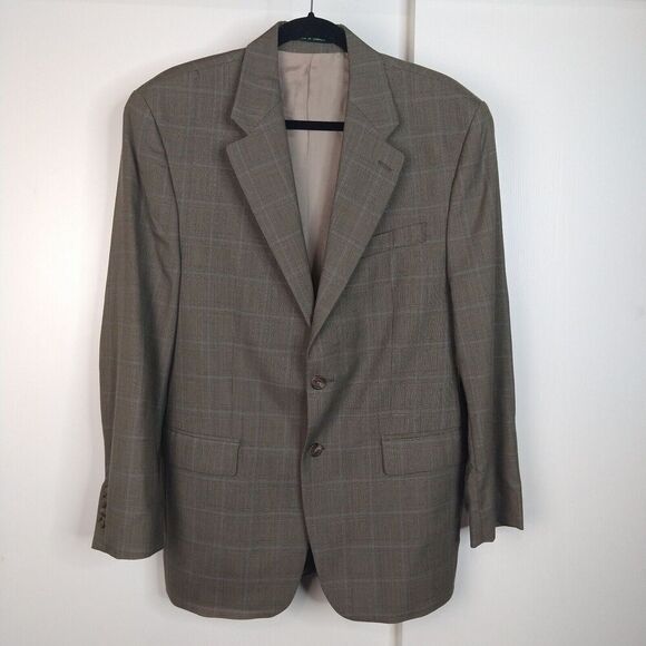 Vtg Lauren Ralph Lauren Macy's Wool Cashmere Plaid Single Vented Blazer Size 40R